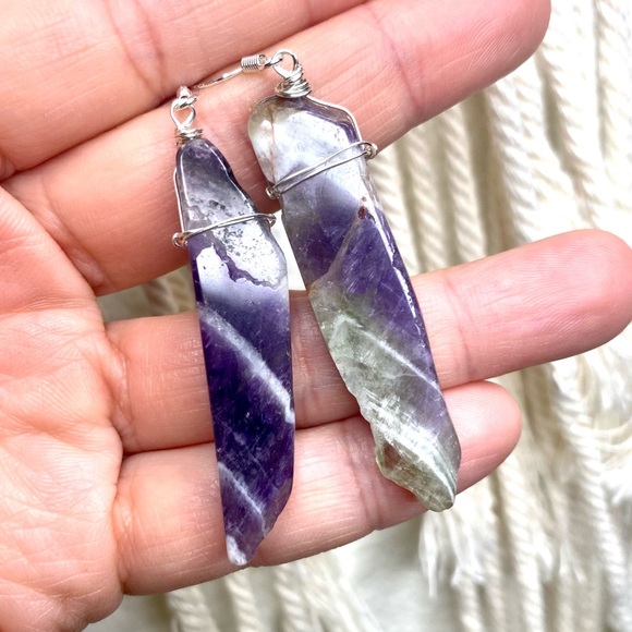 Amethyst Crystal Point Earrings - Picture 3 of 6